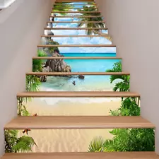 DIY Island Beach Self-adhesive Stair Riser Floor Stickers Staircase Wall Decal