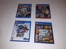 ps4 game lot (4 GAMES) (TESTED AND WORKING) 2 LEGO GAMES- CIB- GTA 5- ASTRO BOT