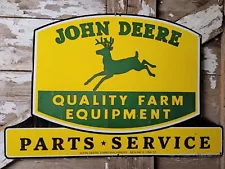 VINTAGE JOHN DEERE PORCELAIN SIGN 3FT OLD 1972 QUALITY FARM TRACTOR EQUIPMENT