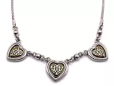 BRIGHTON 3 Heart Spinner Silver Gold Pendant Reversible Necklace 18"