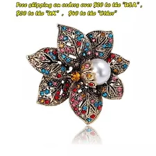 Vintage Pearl Flower Brooches for Women Hollow Rhinestone Trendy Leaves Hot Sale