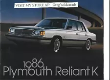 Original 1986 Plymouth Reliant K Dealer Sale Brochure, catalog