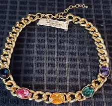 ☘☘☘ Dillards Exclusive Heavy Gold Chain Cabochon Necklace Family Estate☘☘☘