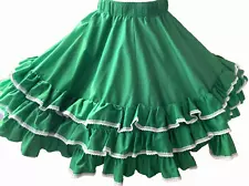 Kelly Green 3 Ruffle Square Dance Skirt Large/XL Elastic Waist 32-42" L23"