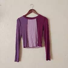 Womens Purple Spliced Lettuce Trim Long Sleeved Shirt Wild Fable Size S Small