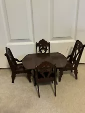 Vintage Wooden Table And Chairs For 16 Inch Dolls, 1940s