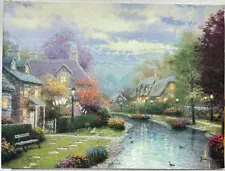 THOMAS KINKADE Embellished OIL ON CANVAS 18X24 LAMPLIGHT BROOK 1