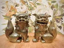 Dark Green 10” Ceramic Foo Dogs, Statement Piece