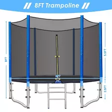 8FT Outdoor Backyard Trampoline for Kids and Adults W/ Safety Enclosure & Ladder