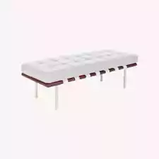 Brand New In Box Barcelona style Mies Van Der Rohe White Italian Leather Bench