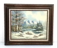 Manner of Bob Ross Winter Alpine Landscape Painting Signed Neiman