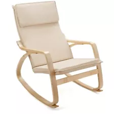 Stable Wooden Frame Rocking Chair Removable Upholstered Cushion Living Room Home