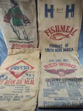 Lot of 4 Burlap Cloth Potatoe & Feed Sacks ~ Hereford, Texas