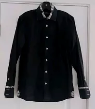 Coogi Black Button Down Long Sleeve Dress Shirt Paisley Flip Cuff Mens Size Sm