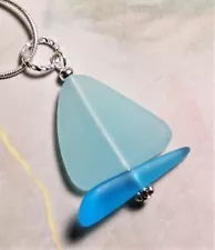 OPAQUE SEAFOAM BLUE SAILBOAT handmade Sea glass jewelry w PACIFIC hull pendant