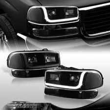 For 1999-2006 GMC Sierra 1500 2500 DRL LED Black/Smoke Headlights+Bumper Lamps (For: 2006 GMC)