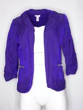 Chicos Size 1 Amethyst Purple Shiny Sophistication Sharon Open Blazer 3/4 Sleeve