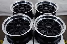 Kudo Racing Fatal 15x8 5x100 5x114.3 5x4.5 10mm Black w/Polish Lip Wheels Rims