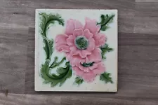 Vtg Victorian old ceramic majolica tile Floral Design Art Nouveau England Tile