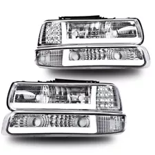 LED DRL Chrome Headlights+bumper Lamps Fit For 99-02 Chevy Silverado 00-06 Tahoe (For: 2001 Chevrolet Tahoe)