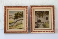 C&A Richards Hand Colored on Glass Weeping Birches Silver Birches 5x6" Boston MA