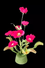 Artificial Venus Fly Trap with poppy blooms. Carnivorous Plants Silk Flowers