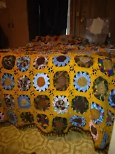 New Granny Square Afghan / Blanket - Full Size Handmade Crochet - Sunflowers