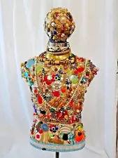 Decorated Mannequin Torso on Heavy Duty Metal Stand Costume Jewelry Buttons