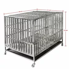 48" Heavy Duty Stainless Steel Dog Cage Kennel Large Crate Pet Playpen