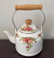 New Royal Albert Old Country Roses Enamel Stovetop Tea Kettle made in Taiwan