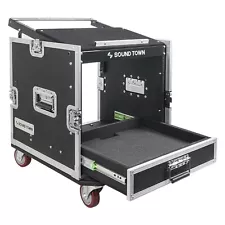 New ListingOPEN BOX:Sound Town 10U Rack 2U Drawer, 11U Slant Mixer Top DJ Table MR-DR10U-R