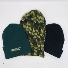 Lot Of 3 Outdoor Hunting Fishing Beanies Black Green Camo Crochet One Size