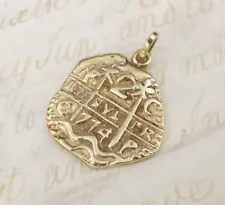 Spanish Cob 2 Reales Coin Replica Pendant 14k Yellow Gold PG1843