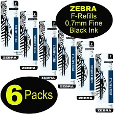 6 Packs 85512, Zebra F-Refills For F-301 Series, F-402, F-701, 0.7mm Black Ink