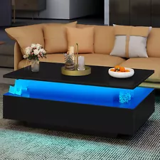 Lift Top Coffee Table with LED Lights & 4 Drawers for Living Room Cocktail Table