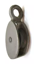 Vintage 1950s Cast Aluminum Small 1/2 Inch Wide Pulley 3.5" Tall w Hanging Loop