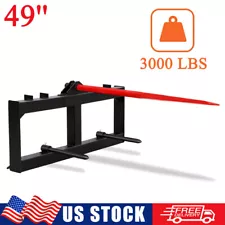 49" Hay Spear Bale Spears Skid Steer Loader Quick Tach Tractor Attachment 3000lb