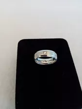 Sterling Silver men's Wedding band- Small Diamond - Size 7- Engraved Inside.