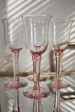 Vintage Pink Handblown Glass Wine Goblets