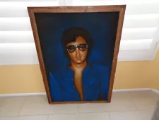 Vintage 70s ELVIS PRESLEY Velvet Painting Large Blue Jumpsuit