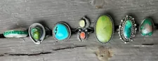 Sterling Silver Ring Lot Of 7 Vintage Green Blue Turquoise Rings 35.3 G (24-10