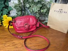 COACH CAMPBELL LEATHER CAMERA 25150 CROSSBODY SHOULDER HANDBAG PURSE CORAL RED