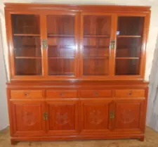 Natural Finish Rosewood Chinese Longevity China Cabinet Bookcase Sideboard