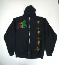 Bob Marley Tultex Full Front & Back Zip Hoodie Size Large Rasta