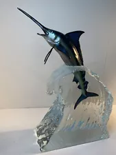 Wyland Blue Marlin Sea Lucite Sculpture Limited Edition With COA And Light Box