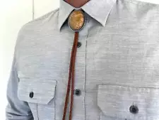 Southwestern Sandstone Bolo Tie - Gifts for Him Cabochon Indian Leather Cowboy