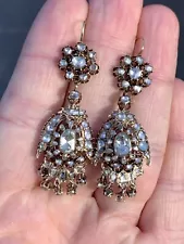 9ct Gold Rose Cut Diamond Victorian Large Chandelier Drop Earrings, 9k 375