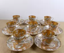 8 Antique Imura Nippon Porcelain Cups & Saucers Gold Dragon Yokohama Meiji