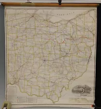 RARE 1890's RAILROAD MAP of OHIO Linen Back Pull Down Color Litho Wall Map 30x35