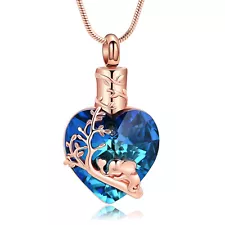 Stainless Steel Tree of Life Crystal Heart Urn Pendant Necklace for Ashe Jewelry